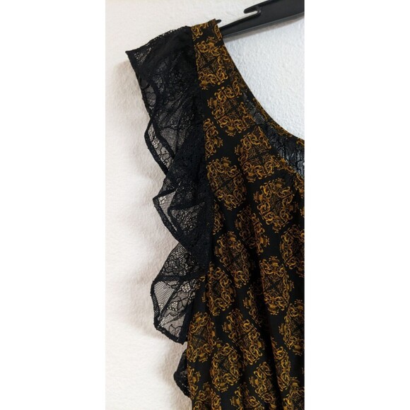 Wmn's Anthropologie MAPLE 100% Silk Medallion Dress with Black Lace Trim/Back XS - Picture 7 of 9